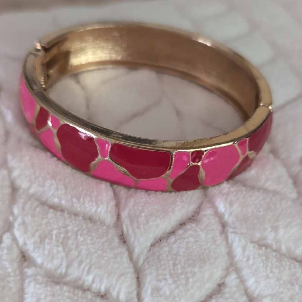 Pink and Gold Enamel Bangle Bracelet